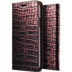   VRS Design (VERUS) iPhone 7 Plus Genuine Croco Diary oldalra nyíló bőr tok, rózsaszín