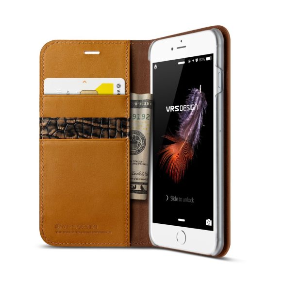 VRS Design (VERUS) iPhone 7 Plus/8 Plus New Genuine Leather Diary oldalra nyíló tok, barna
