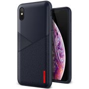   VRS Design (VERUS) iPhone Xs Max Leather Fit Label hátlap, tok, sötétkék