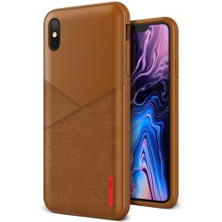   VRS Design (VERUS) iPhone Xs Max Leather Fit Label hátlap, tok, barna