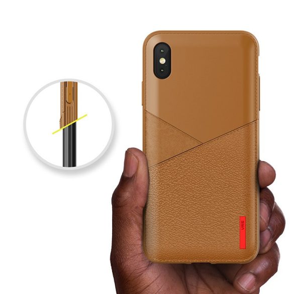 VRS Design (VERUS) iPhone Xs Max Leather Fit Label hátlap, tok, barna