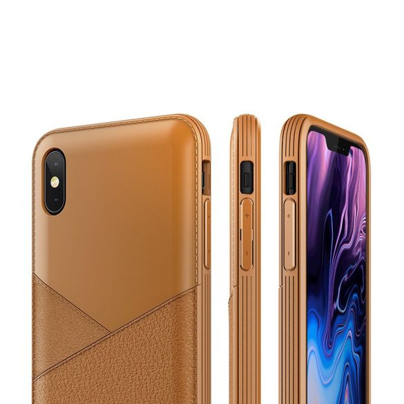 VRS Design (VERUS) iPhone Xs Max Leather Fit Label hátlap, tok, barna