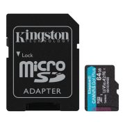   Kingston Canvas Go! Plus micro SDXC, 64GB, class 10, UHS-I, 170 MB/s, memóriakártya adapterrel