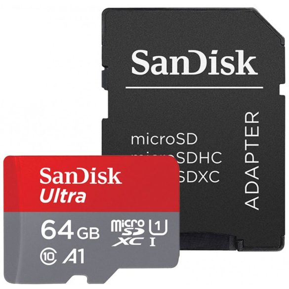 SanDisk Ultra Android micro SDXC, 64GB, class 10, UHS-I, 140 MB/s, memóriakártya adapterrel