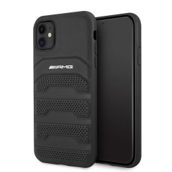   AMG iPhone 11 Leather Debossed Lines eredeti bőr (AMHCN61GSEBK) hátlap, tok, fekete