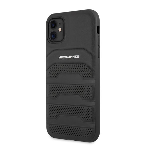 AMG iPhone 11 Leather Debossed Lines eredeti bőr (AMHCN61GSEBK) hátlap, tok, fekete