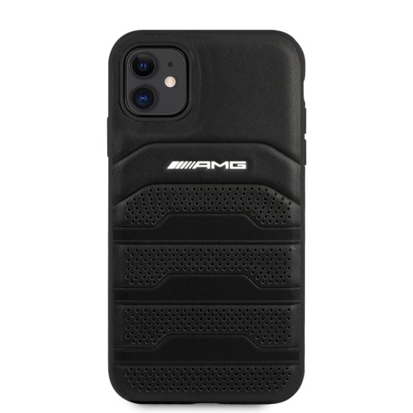 AMG iPhone 11 Leather Debossed Lines eredeti bőr (AMHCN61GSEBK) hátlap, tok, fekete