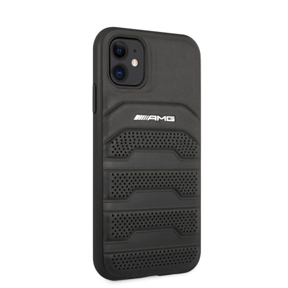 AMG iPhone 11 Leather Debossed Lines eredeti bőr (AMHCN61GSEBK) hátlap, tok, fekete