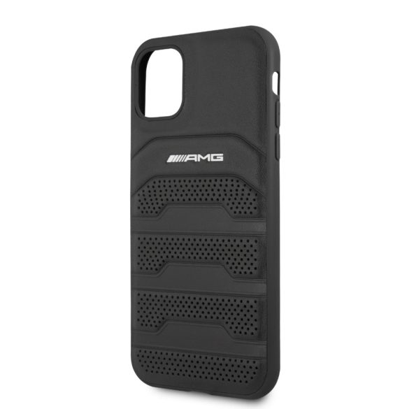 AMG iPhone 11 Leather Debossed Lines eredeti bőr (AMHCN61GSEBK) hátlap, tok, fekete