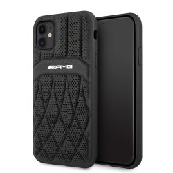 AMG iPhone 11 Leather Curved Lines hátlap, tok, fekete