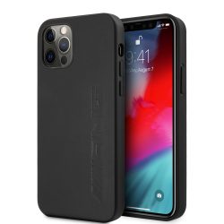   AMG iPhone 12 Pro Max Leather Hot Stamped eredeti bőr hátlap, tok, fekete