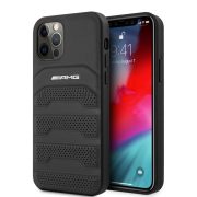   AMG iPhone 12/12 Pro Leather Debossed Lines eredeti bőr (AMHCP12MGSEBK) hátlap, tok, fekete