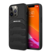   AMG iPhone 13 Pro Leather Debossed Lines eredeti bőr (AMHCP13LGSEBK) hátlap, tok, fekete