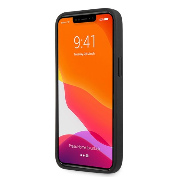 AMG iPhone 13 Pro Leather Debossed Lines eredeti bőr (AMHCP13LGSEBK) hátlap, tok, fekete