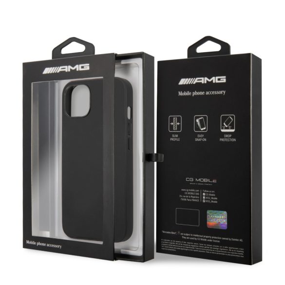 AMG iPhone 13 Leather Hot Stamped eredeti bőr (AMHCP13MDOLBK) hátlap, tok, fekete
