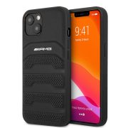   AMG iPhone 13 Leather Debossed Lines eredeti bőr (AMHCP13MGSEBK) hátlap, tok, fekete