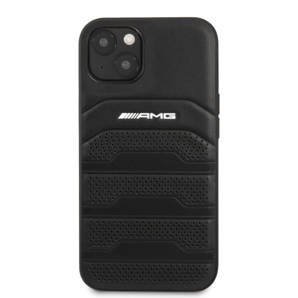 AMG iPhone 13 Leather Debossed Lines eredeti bőr (AMHCP13MGSEBK) hátlap, tok, fekete
