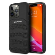   AMG iPhone 13 Pro Max Leather Debossed Lines eredeti bőr (AMHCP13XGSEBK) hátlap, tok, fekete