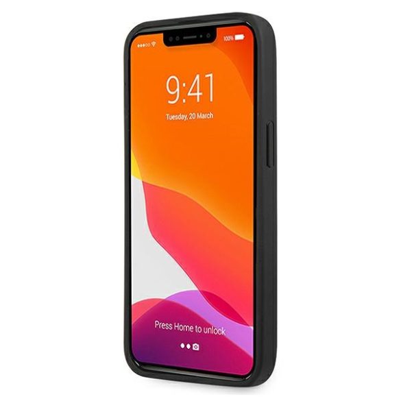 AMG iPhone 13 Pro Max Leather Debossed Lines eredeti bőr (AMHCP13XGSEBK) hátlap, tok, fekete