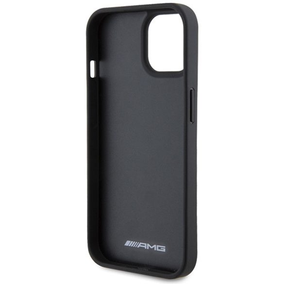 AMG iPhone 15 Leather Debossed Lines bőr (AMHCP15SGSEBK) hátlap, tok, fekete
