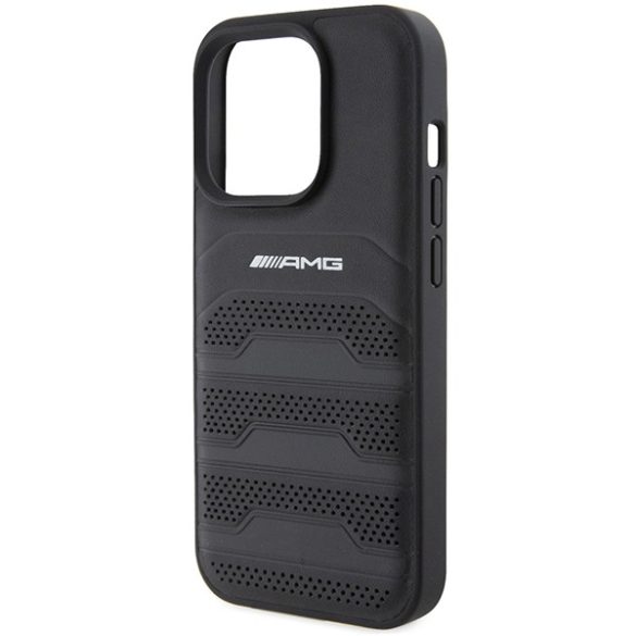 AMG iPhone 15 Pro Max Leather Debossed Lines bőr (AMHCP15XGSEBK) hátlap, tok, fekete