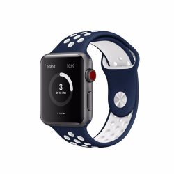 Apple Watch szilikon 44mm lélegző sport szíj, kék-fehér