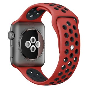 Apple Watch szilikon 44mm lélegző sport szíj, piros-fekete