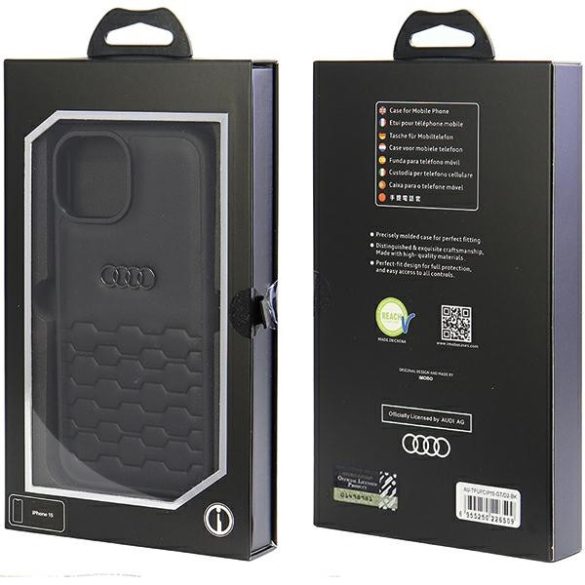 Audi GT Synthetic Leather iPhone 15 (AU-TPUPCIP15-GT/D2-BK) hátlap, tok, fekete