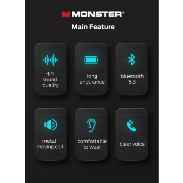 Monster XKT08 TWS vezeték nélküli headset, fülhallgató, töltő tokkal, kék
