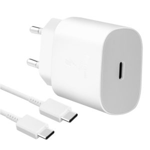 Samsung EP-TA800EWE + EP-DG980BWE USB-C gyári hálózati adapter USB-C/USB-C kábellel, 25W, (doboz nélküli), fehér