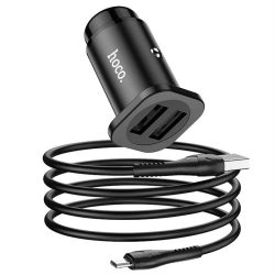   HOCO NZ4 USB Car Charger autós szivargyújtó, 2xUSB-A, USB-A/MicroUSB kábellel, 24W, fekete