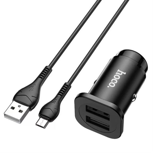 HOCO NZ4 USB Car Charger autós szivargyújtó, 2xUSB-A, USB-A/MicroUSB kábellel, 24W, fekete