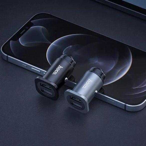 HOCO NZ4 USB Car Charger autós szivargyújtó, 2xUSB-A, USB-A/MicroUSB kábellel, 24W, fekete