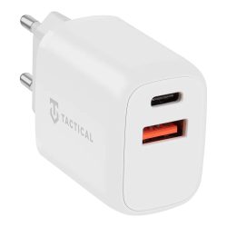   Tactical Base Plug Dual USB-A+USB-C hálózati töltő adapter, gyorstöltés, 20W, QC3.0, PD, 3A, fehér