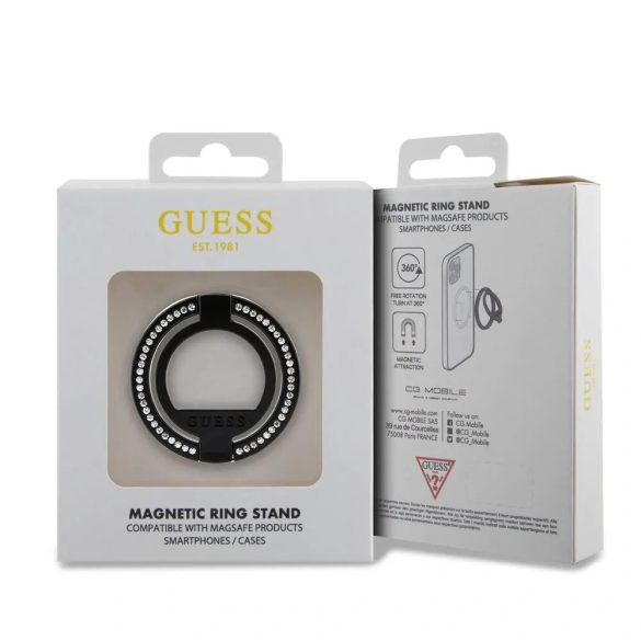 Guess Rhinestones MagSafe Ringstand Magsafe kompatibilis gyűrűs állvány, fekete