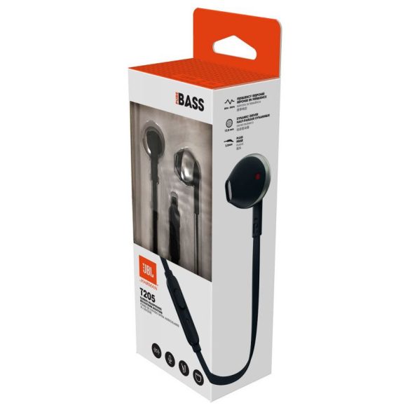 JBL T205 vezetékes headset, fülhallgató, 3.5mm jack, fekete