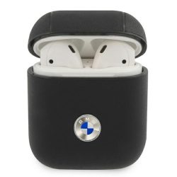   BMW Airpods 1/2 Geniune Leather Silver Logo valódi bőr (BMA2SSLBK) tok, fekete