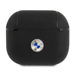   BMW Apple Airpods 3 Geniune Leather Silver Logo valódi bőr tok, fekete