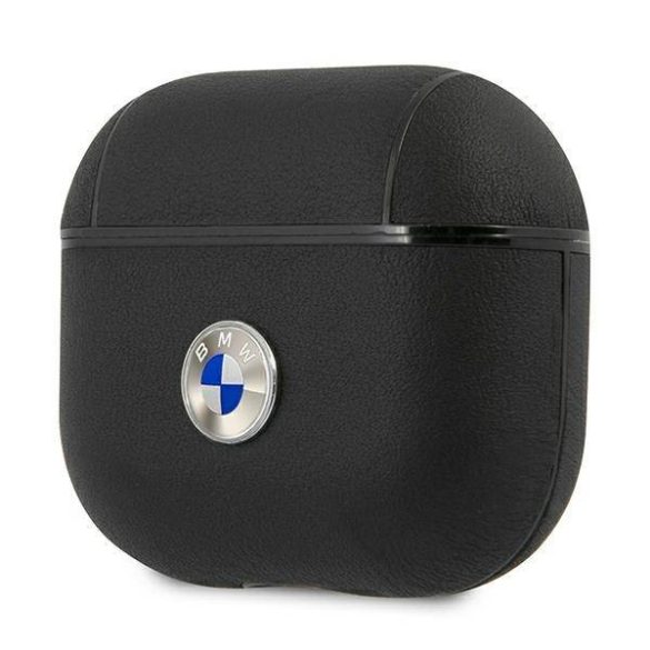 BMW Apple Airpods 3 Geniune Leather Silver Logo valódi bőr (BMA3SSLBK) tok, fekete