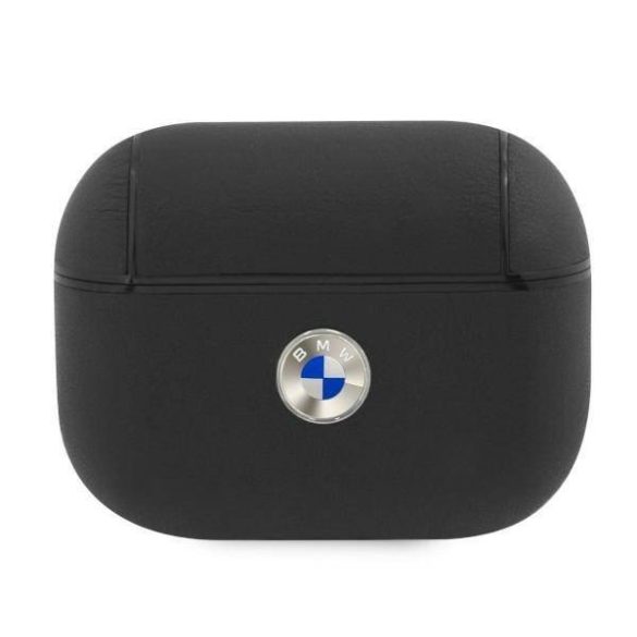 BMW Airpods Pro Geniune Leather Silver Logo valódi bőr (BMAPSSLBK) tok, fekete