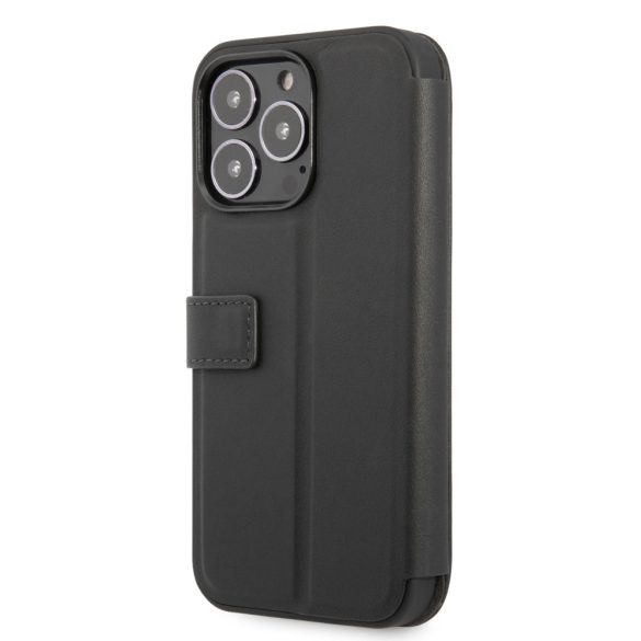 BMW iPhone 13 Pro M Collection Carbon Stripe (BMBKP13LPUCARTCBK) oldalra nyíló tok, fekete