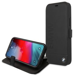   BMW iPhone 12 Pro Max Signature (BMFLBKP12LSLLBK) eredeti bőr oldalra nyíló tok, fekete