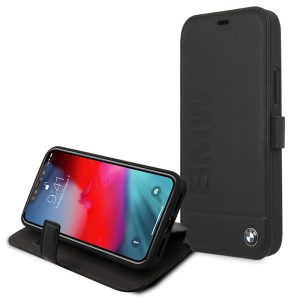 BMW iPhone 12 Pro Max Signature (BMFLBKP12LSLLBK) eredeti bőr oldalra nyíló tok, fekete