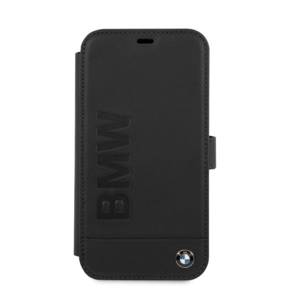 BMW iPhone 12 Pro Max Signature (BMFLBKP12LSLLBK) eredeti bőr oldalra nyíló tok, fekete