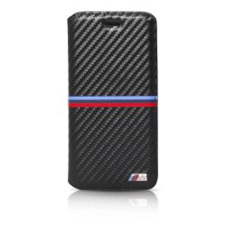   BMW iPhone 6 Plus/6S Plus M Sport Carbon Inspiration Stripe Horizontal (BMFLBKP6LMSSCA) oldalra nyíló tok, fekete