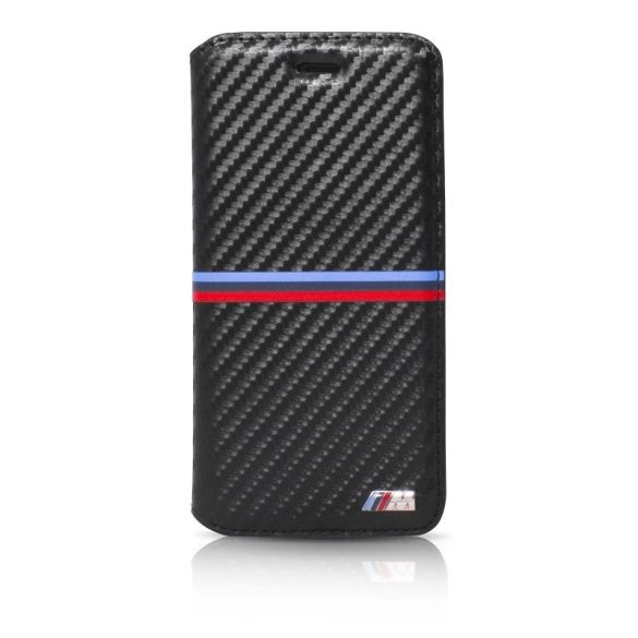 BMW iPhone 6 Plus/6S Plus M Sport Carbon Inspiration Stripe Horizontal (BMFLBKP6LMSSCA) oldalra nyíló tok, fekete