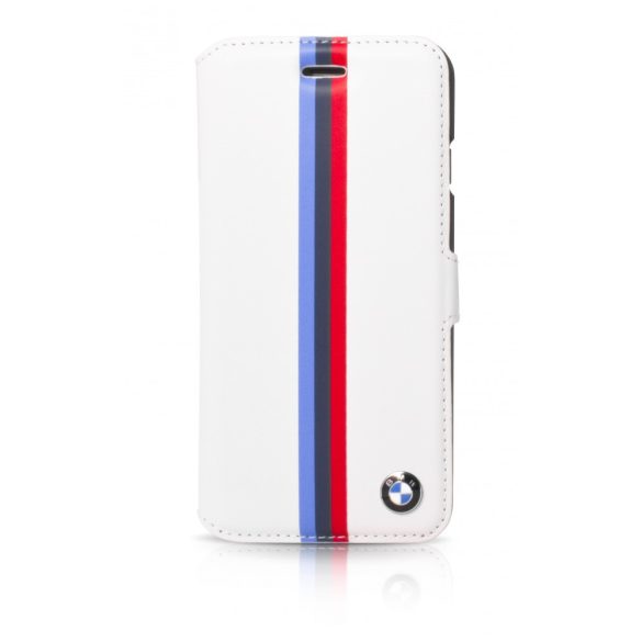 BMW iPhone 6/6S Motorsport Raceway Split Tricolor Stripe oldalra nyíló tok, fehér