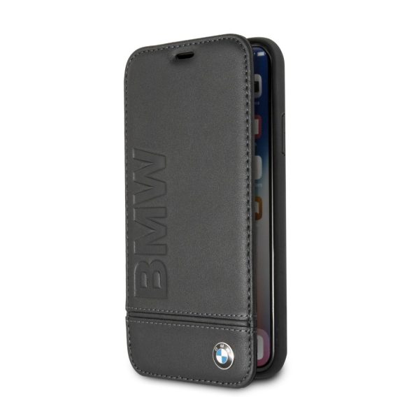 BMW iPhone X/Xs Signature Logo Imprint Leather (BMFLBKPXLLSB) oldalra nyíló tok, fekete