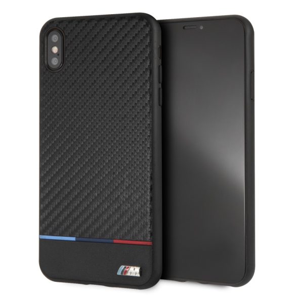 BMW iPhone Xs Max Carbon Tricolor Stripe (BMHCI65PUCARTCBK) hátlap, tok, fekete