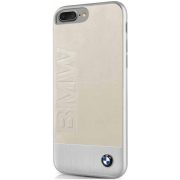   BMW iPhone 6 Plus/7 Plus/8 Plus Signature Genuine Leather Sand Blasted Aluminum Plate (BMHCI8LSGLALBE) hátlap, tok, bézs-ezüst